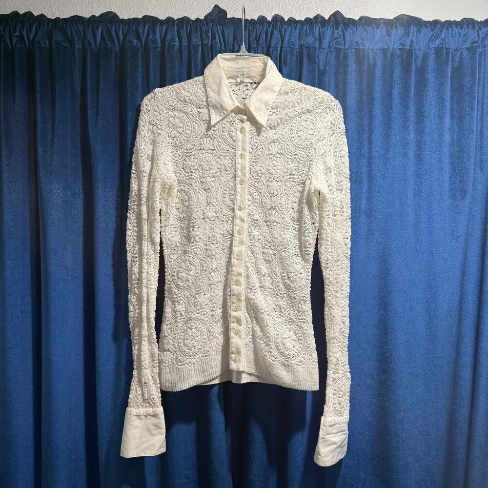 Anne Fontaine Lace Long Sleeve Button-Up  Retails $365